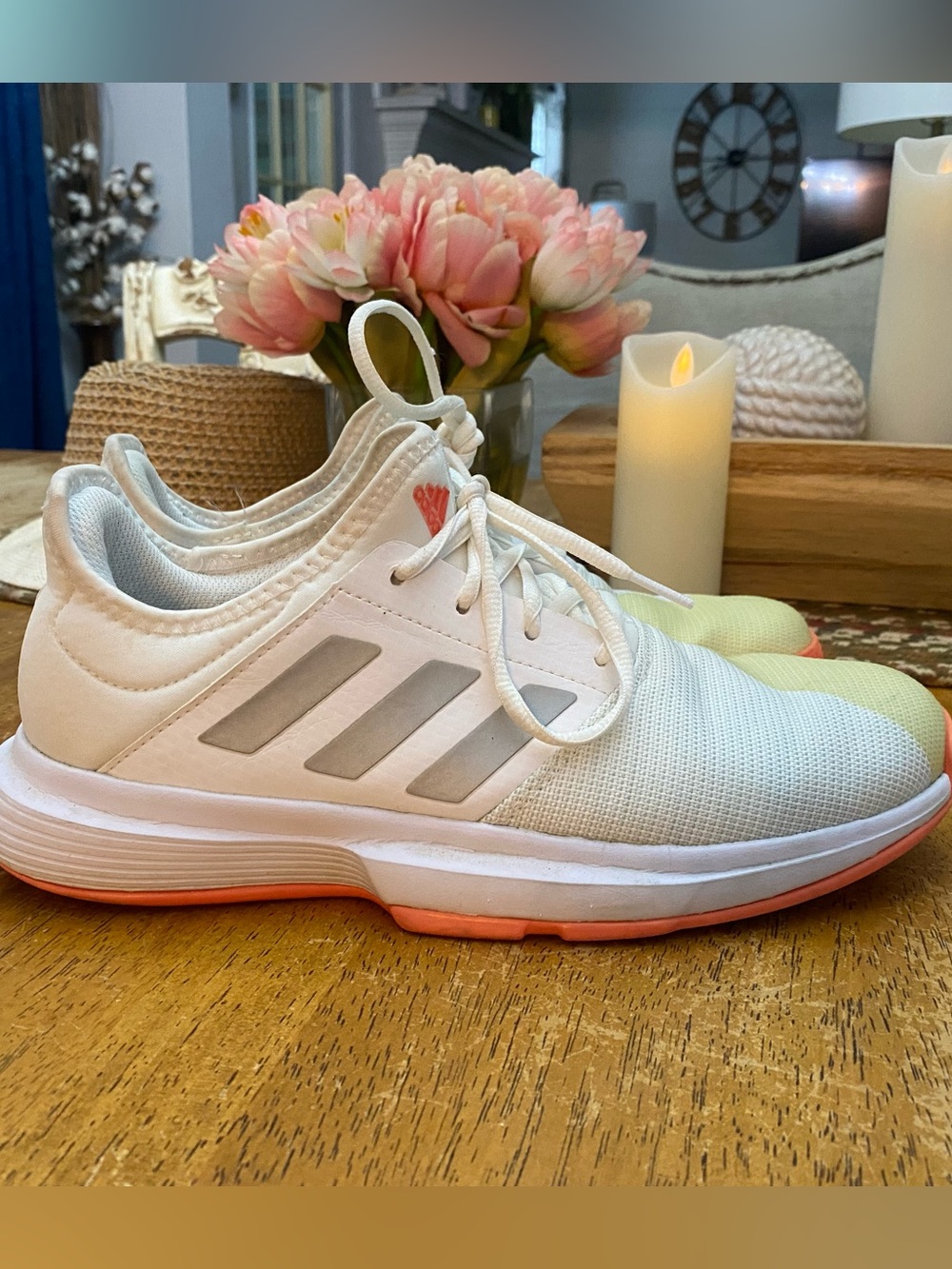 Adidas Women's White & Coral Athletic Shoes